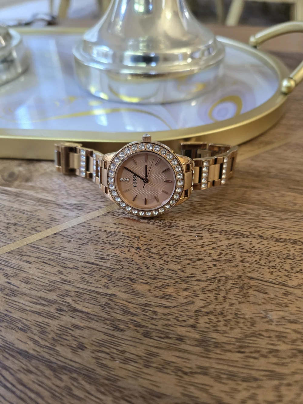 Fossil Rose Gold Tone Crystal Bracelet Watch